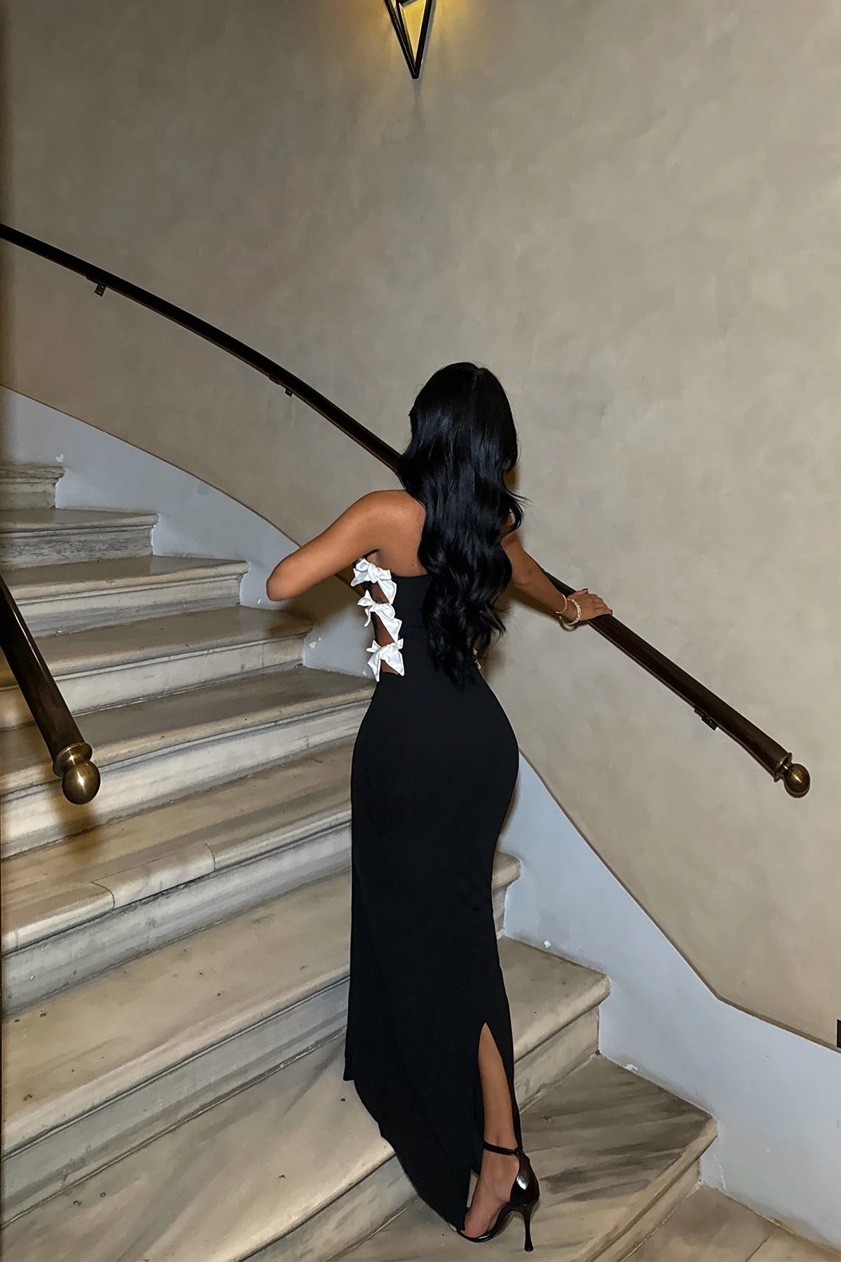 Black Ribbon Detail Strapless Dress