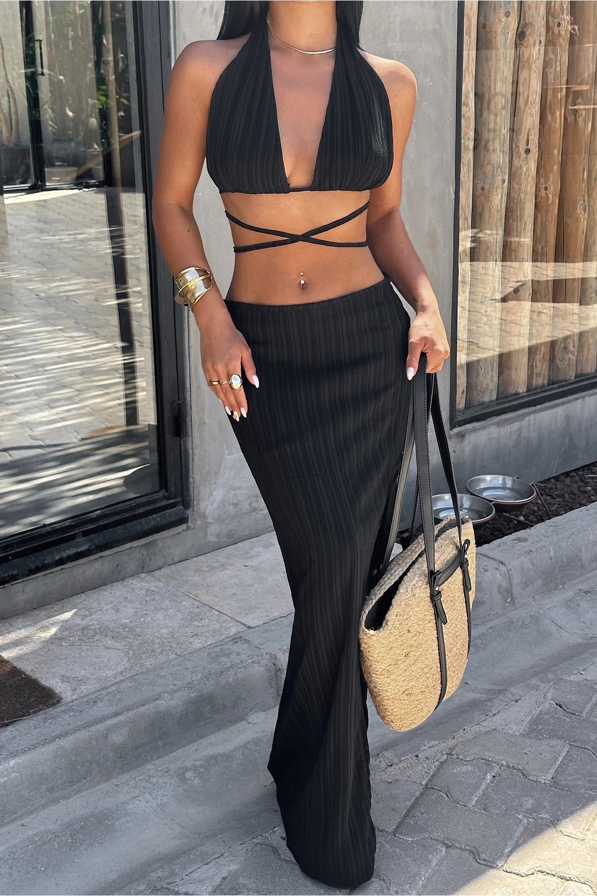 Black Lona Tie-Up Suit