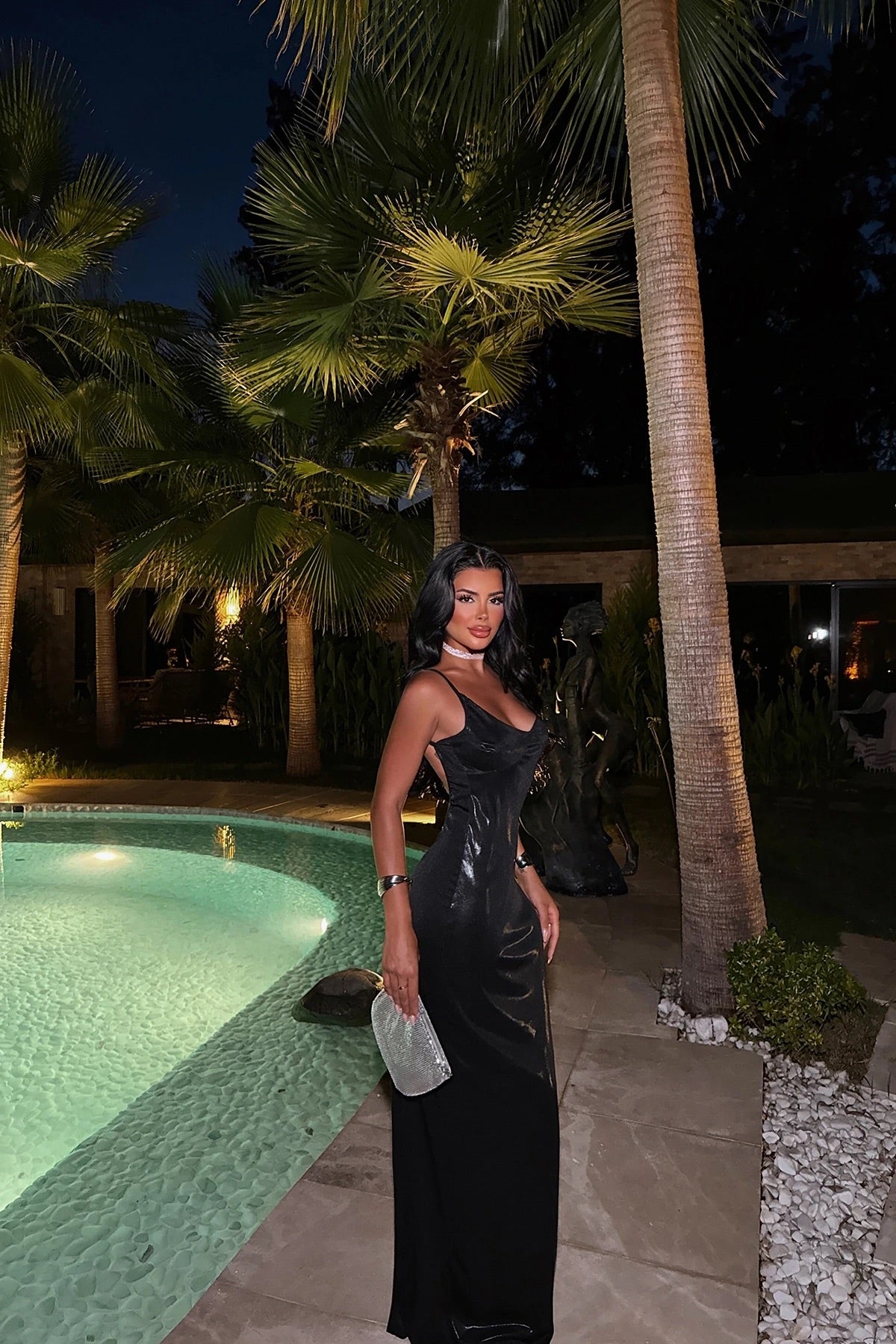 Black Shiny Suspender Dress