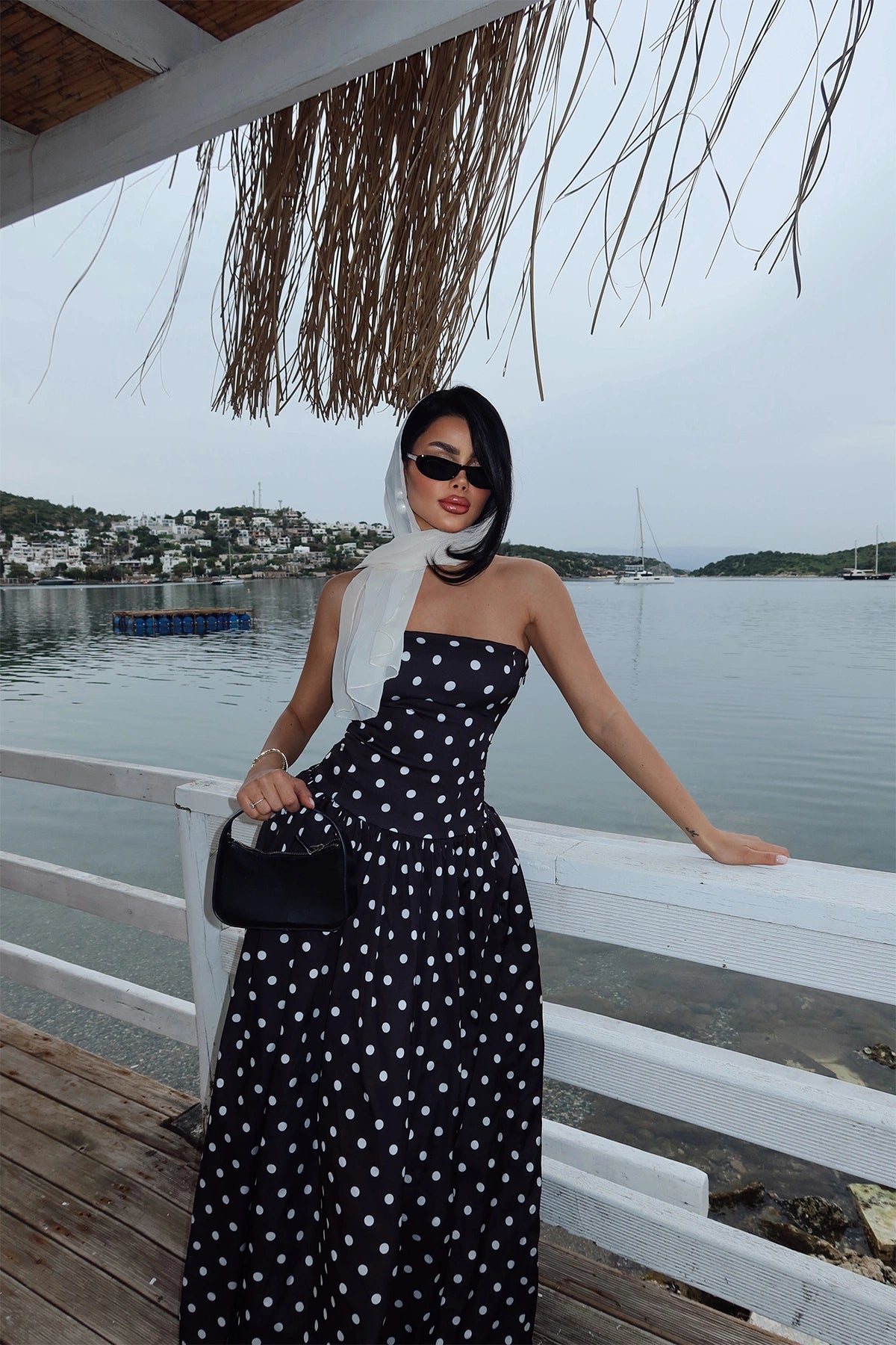 Black Tara Polka Dot Long Dress