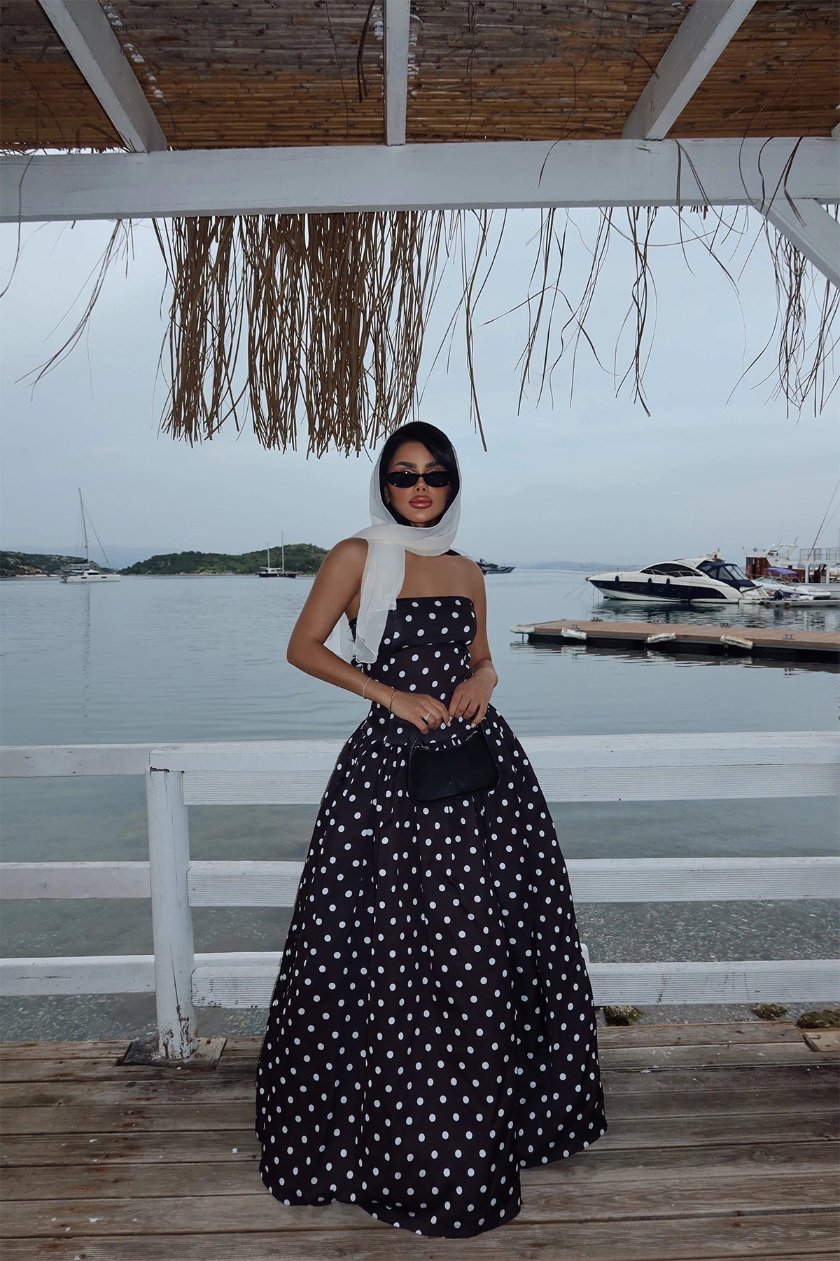 Black Tara Polka Dot Long Dress