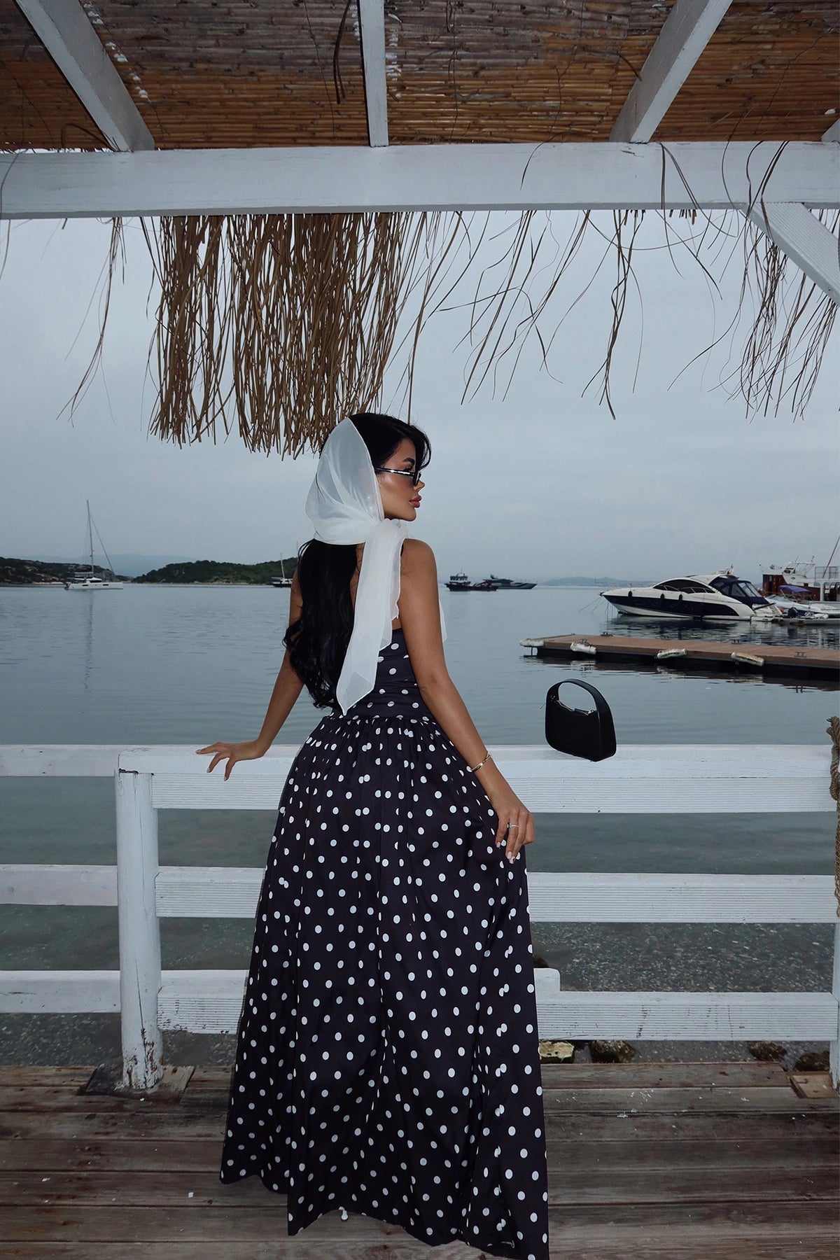 Black Tara Polka Dot Long Dress