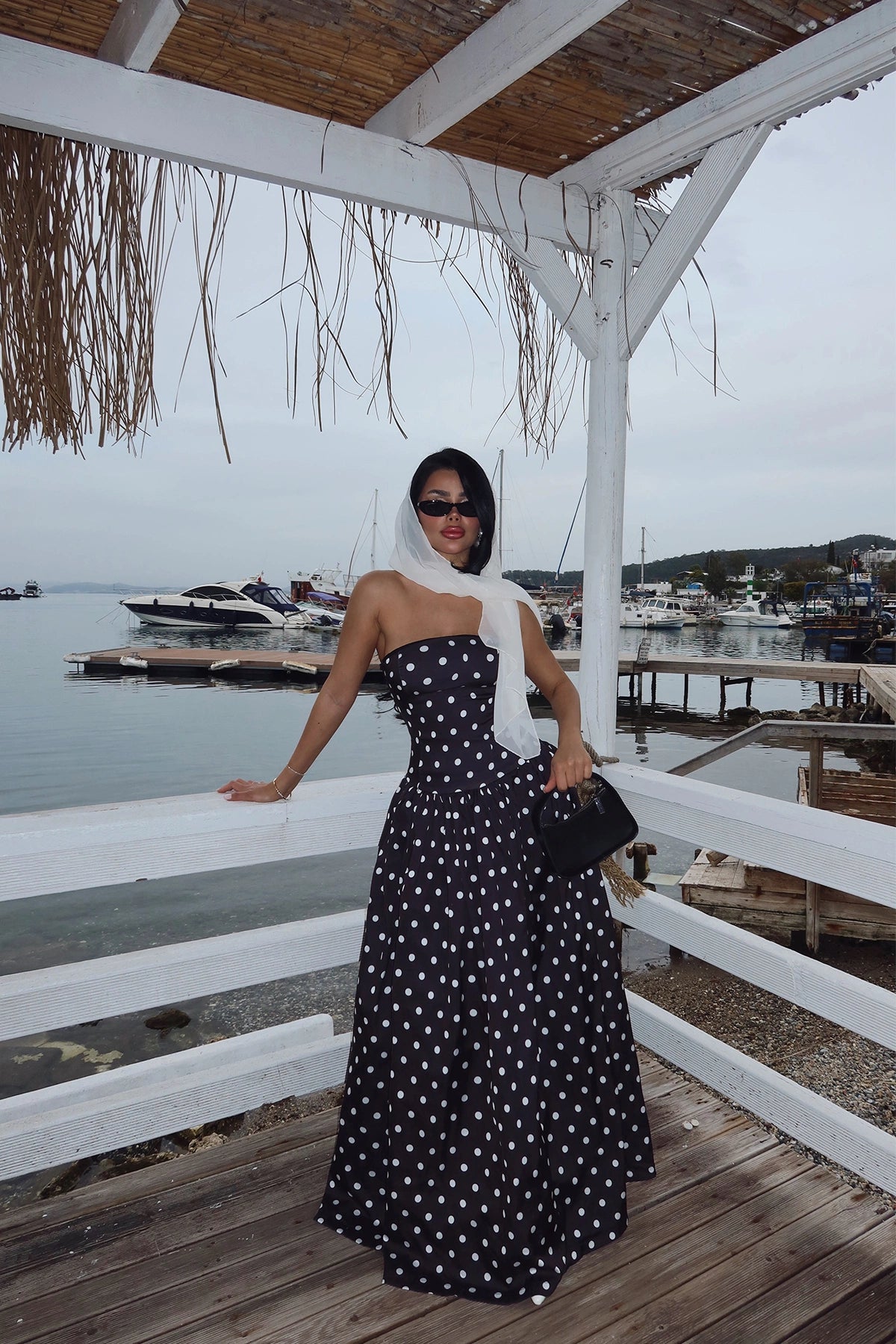 Black Tara Polka Dot Long Dress