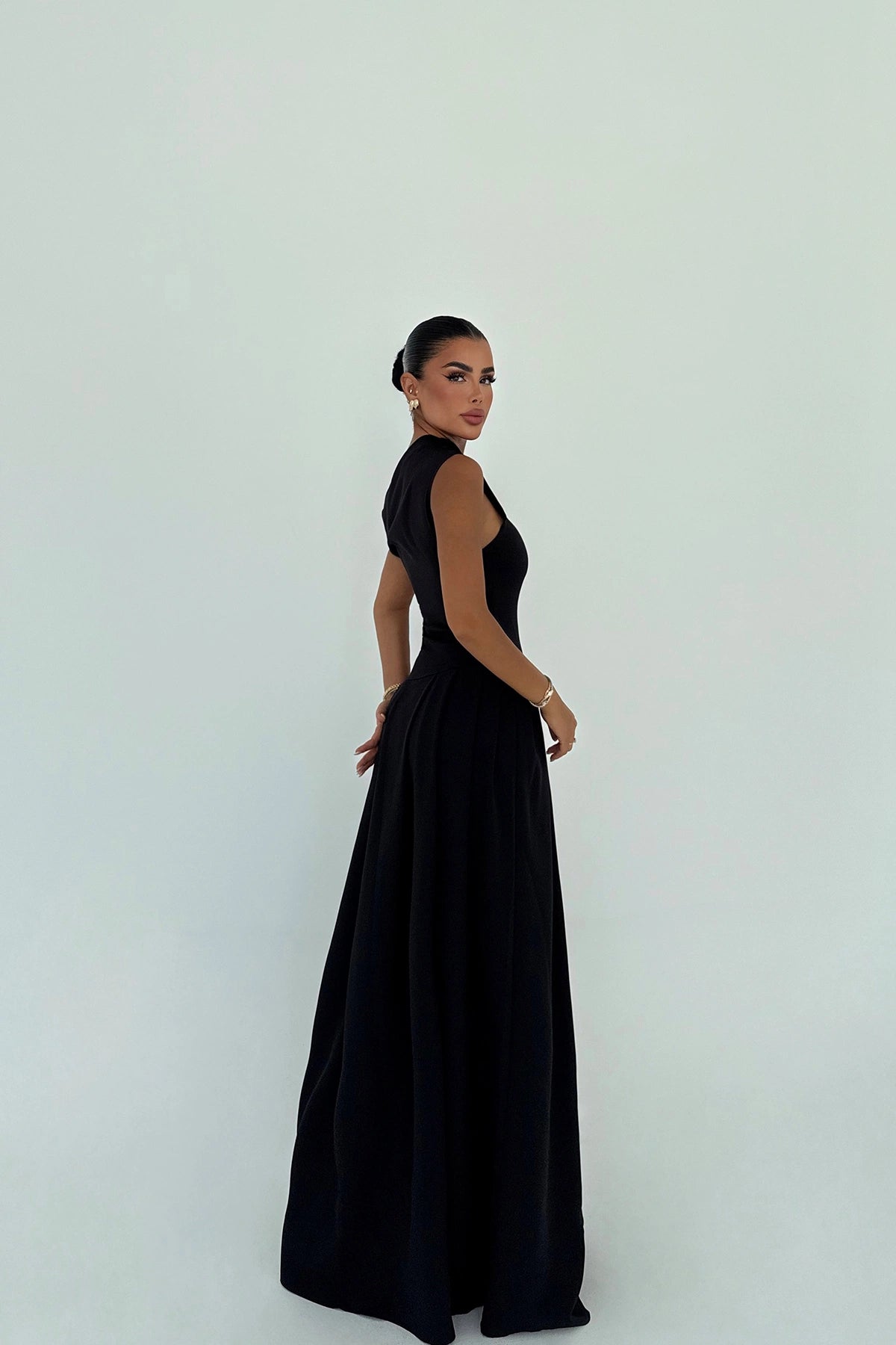 Black Bimala Boat Neck Dress