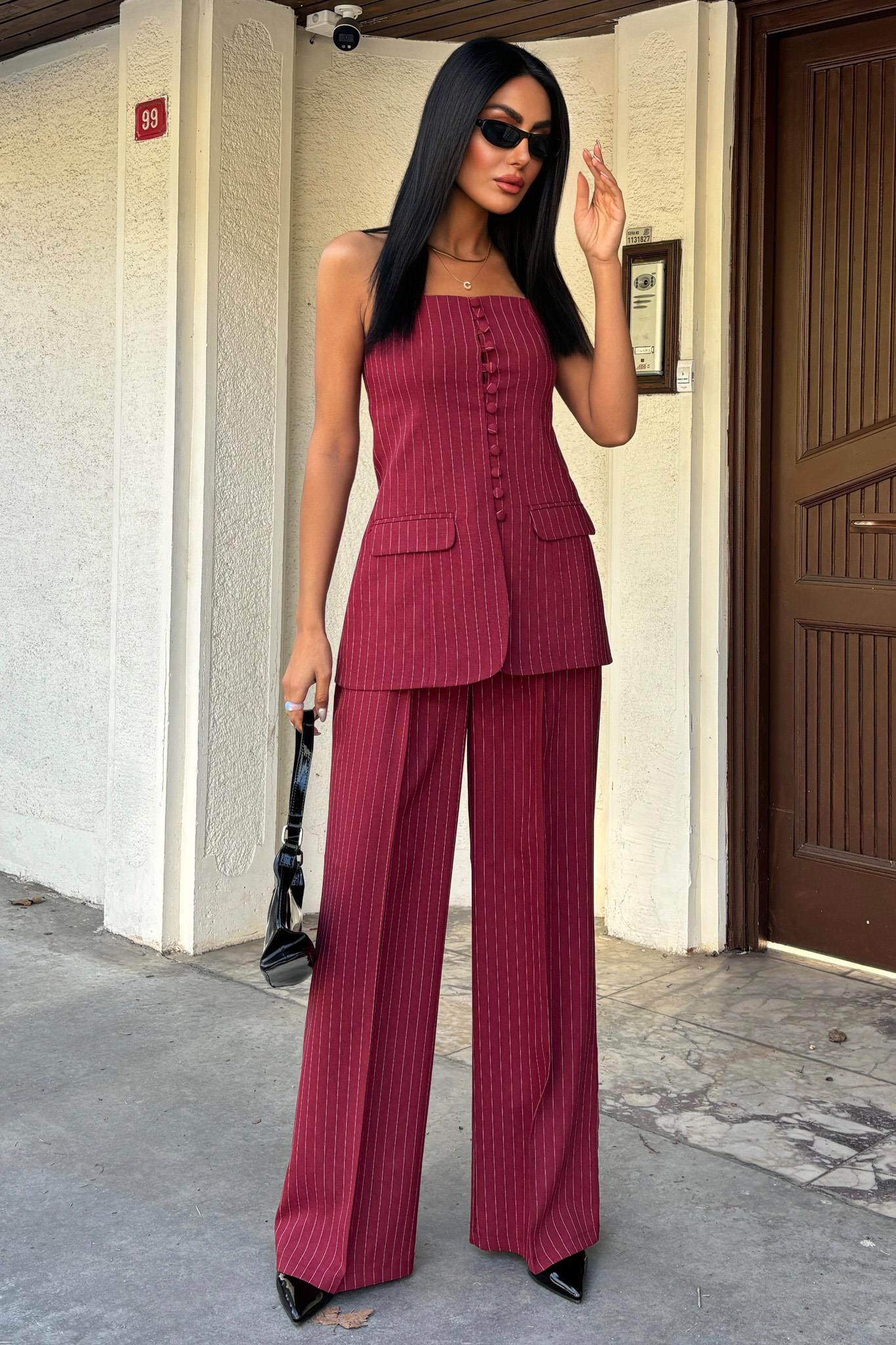 Strapless Top Striped Stylish Double Set