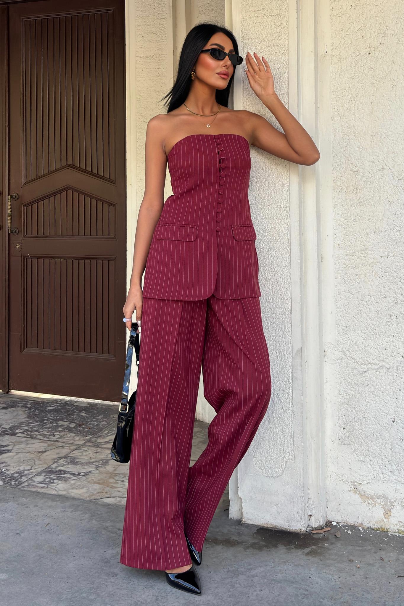 Strapless Top Striped Stylish Double Set