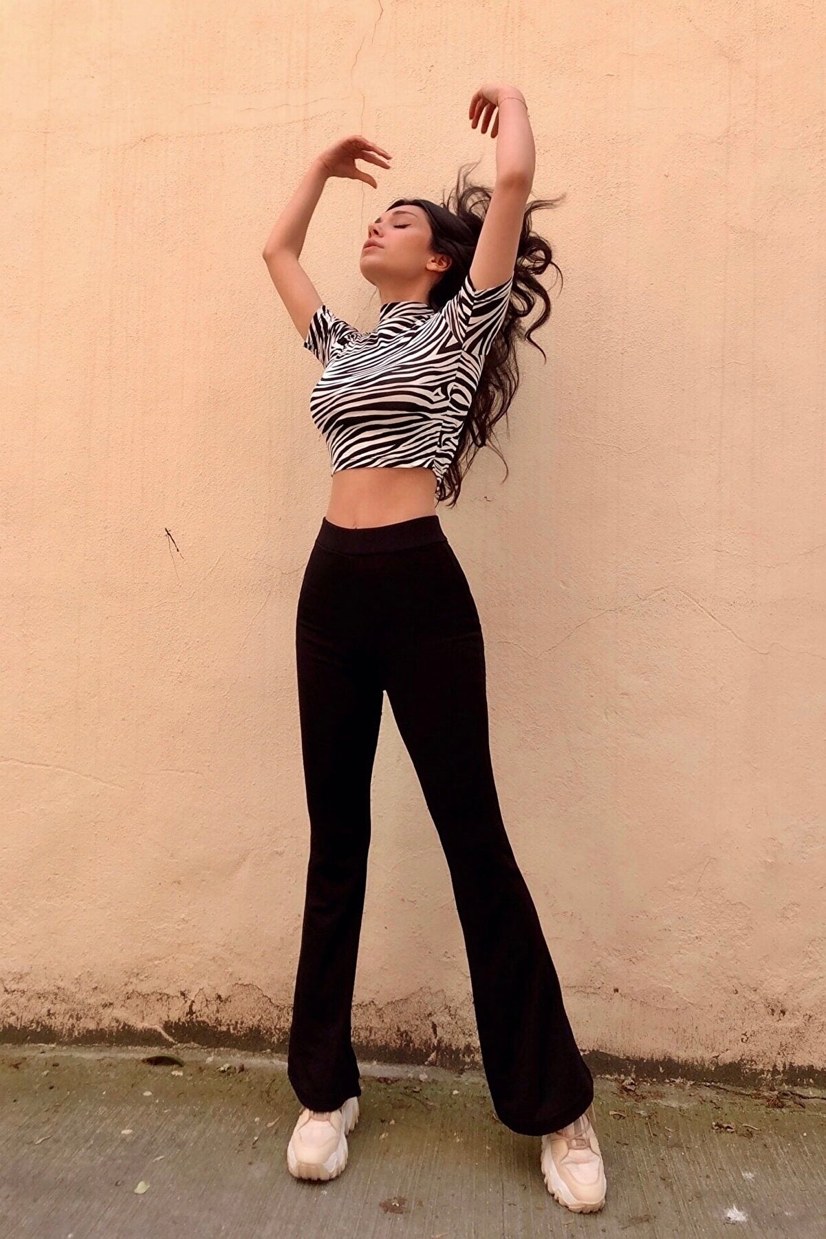 Black -Length Lycra  flare  pants