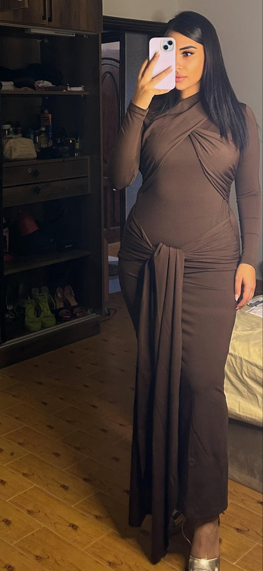 Brown Lycra  Long  Dress