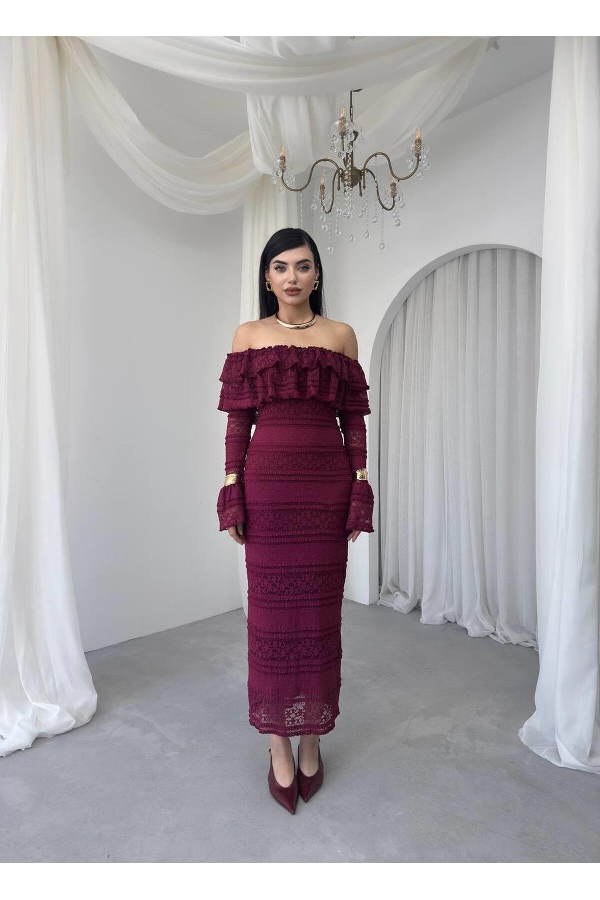 burghandy Vova Strapless Dress