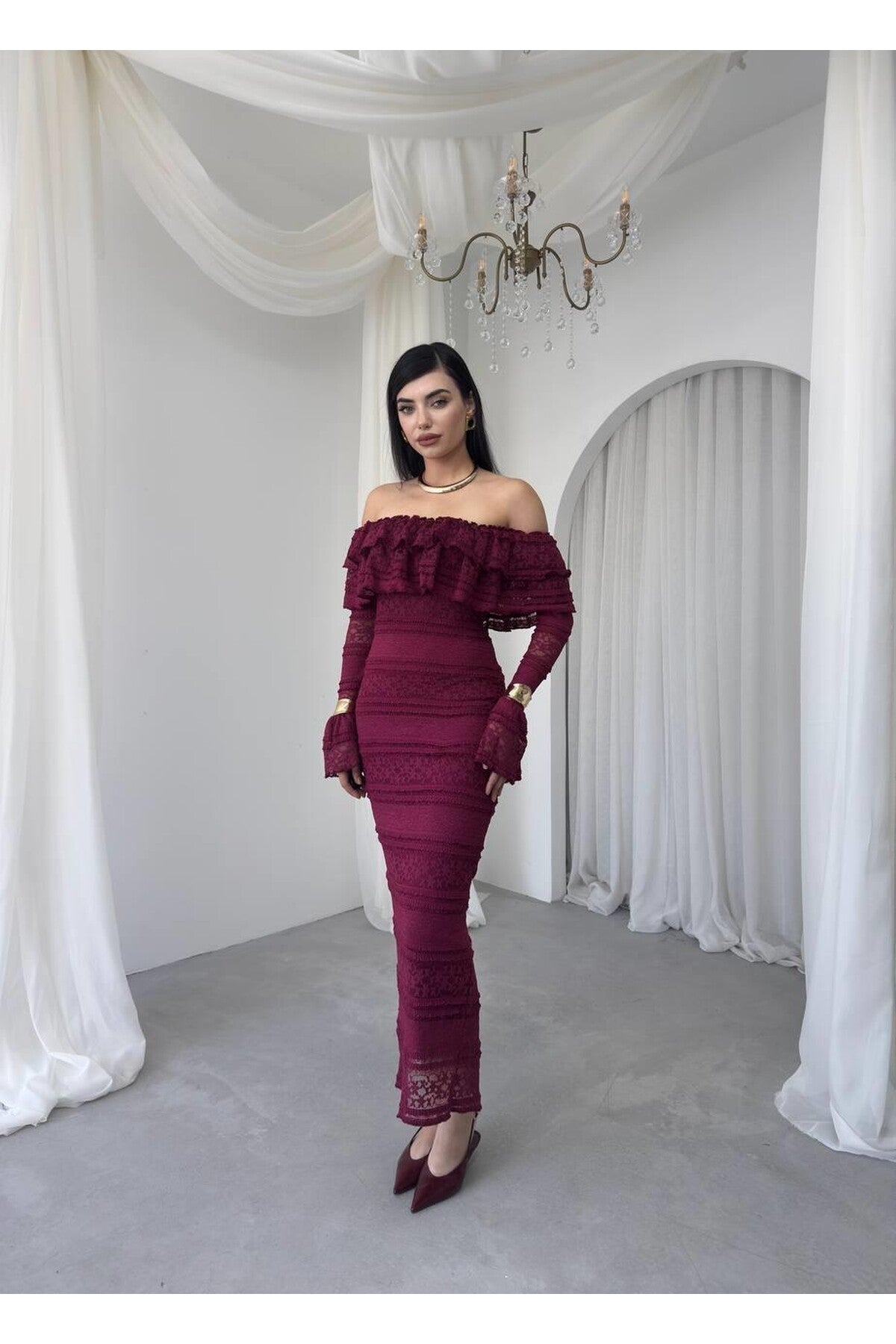 burghandy Vova Strapless Dress