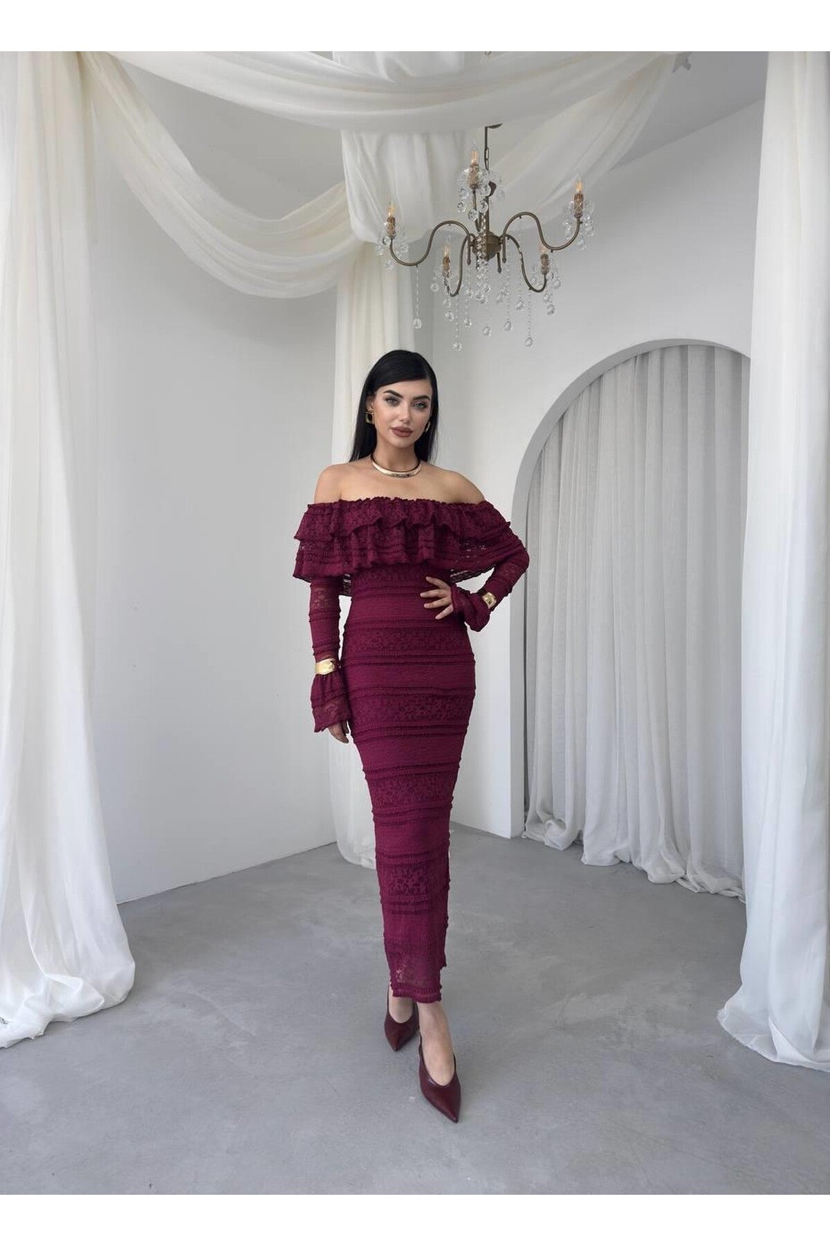 burghandy Vova Strapless Dress