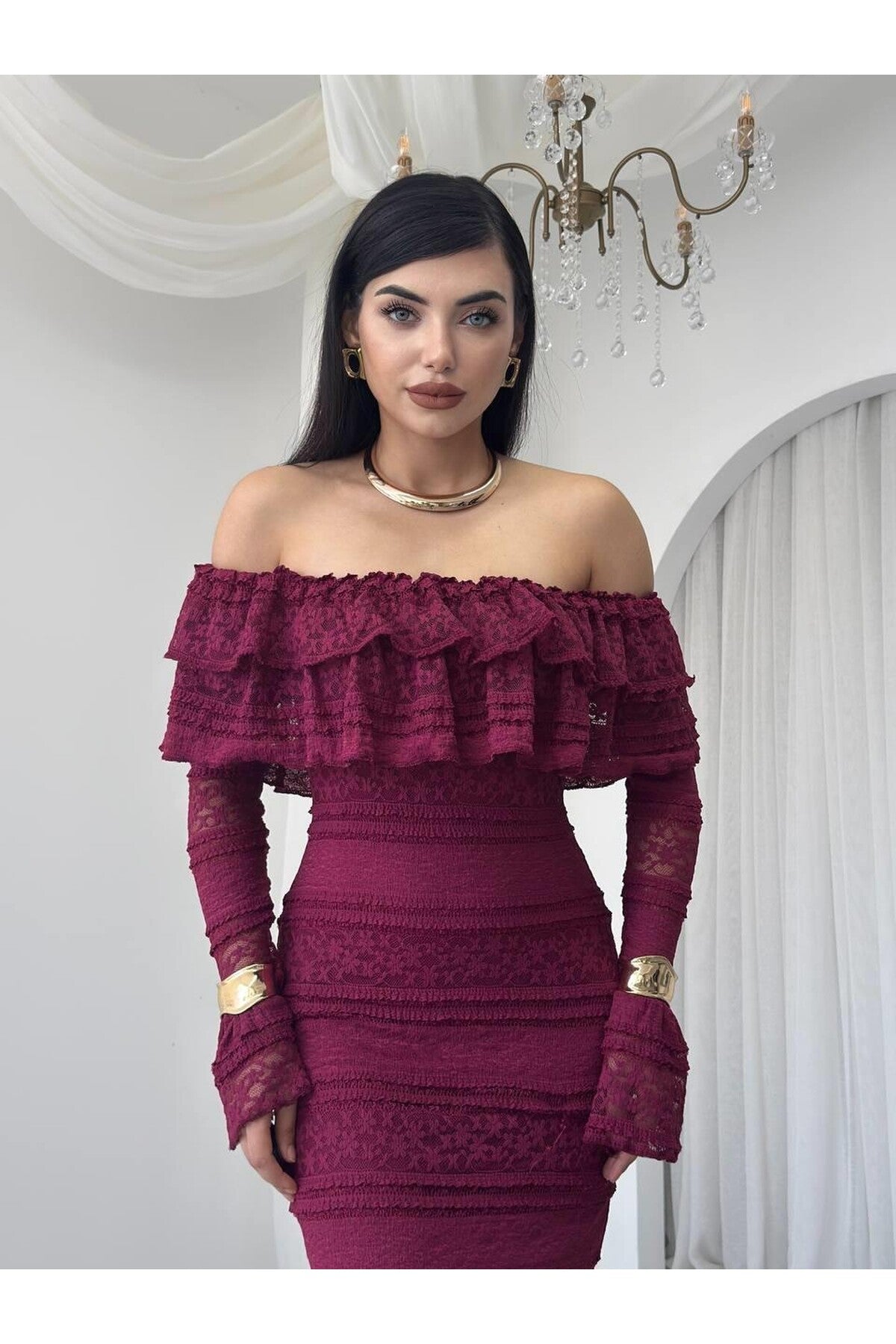 burghandy Vova Strapless Dress
