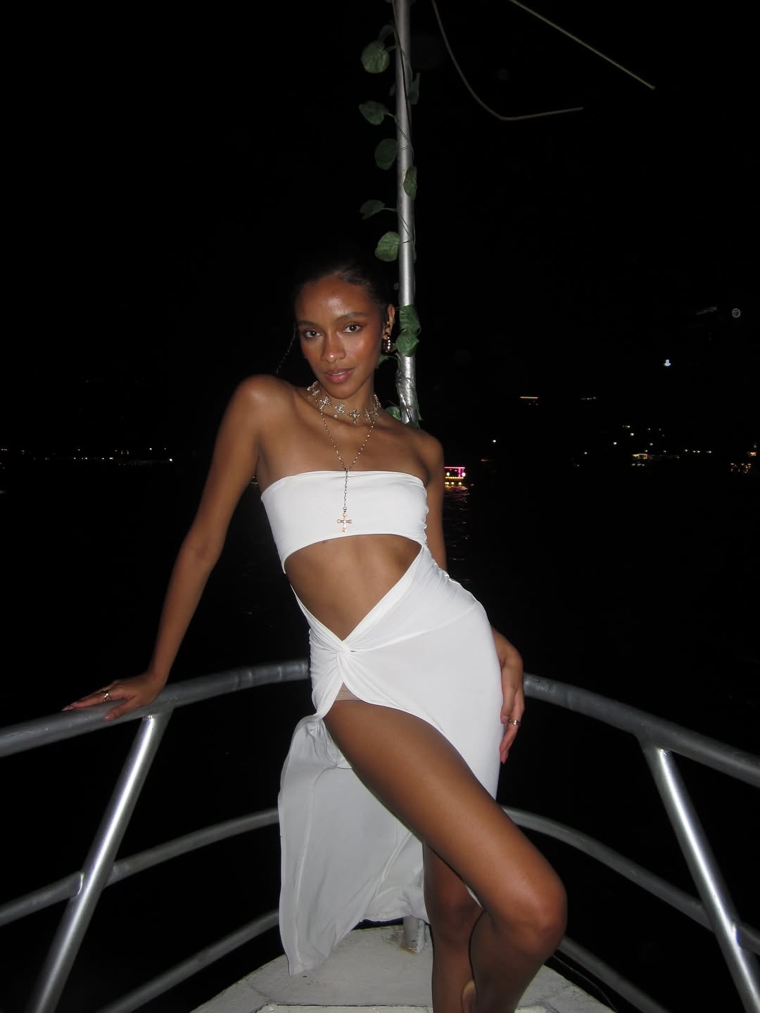 White Liana Asymmetrical Low-cut Dress