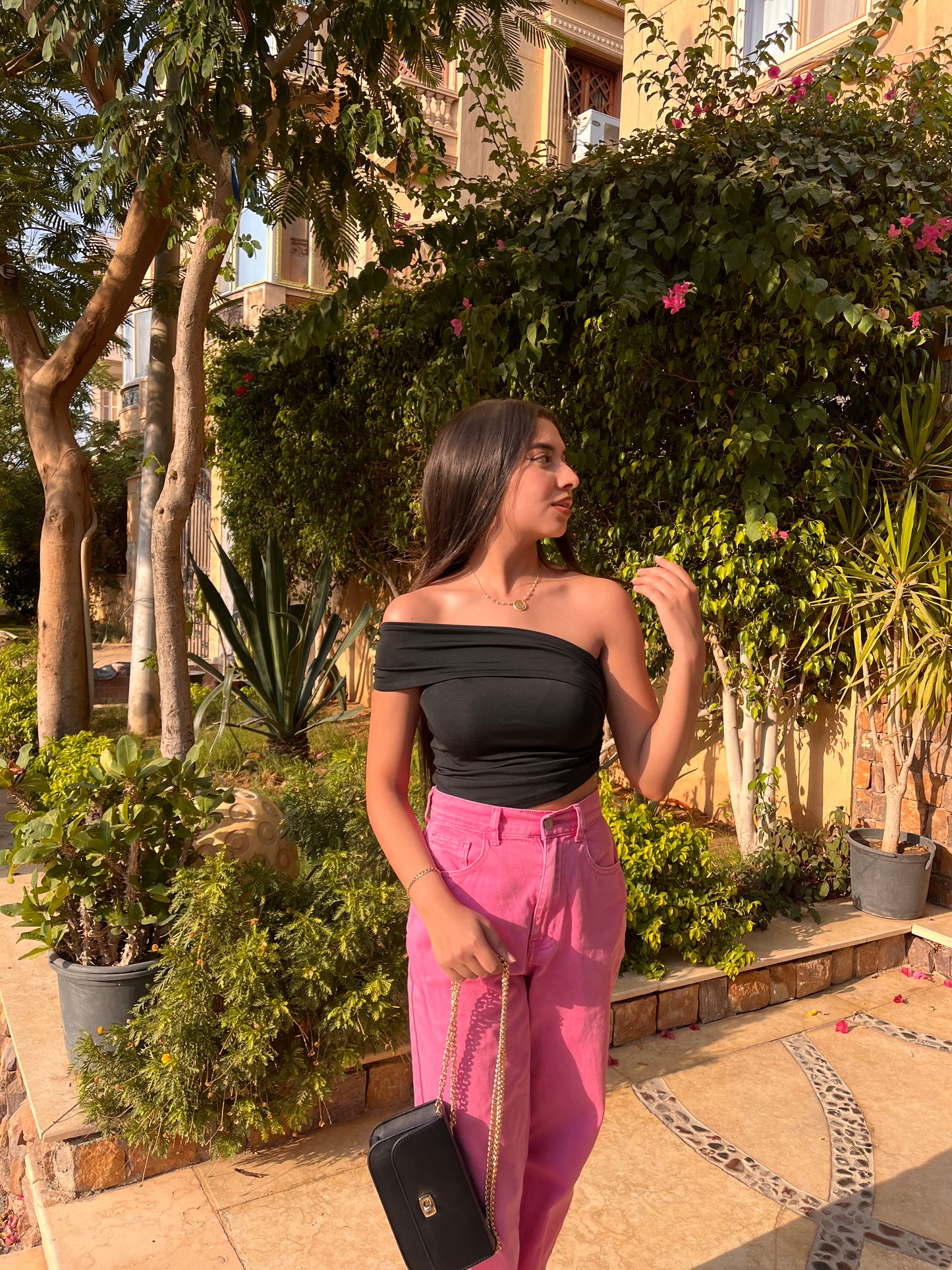 Black one shoulder top