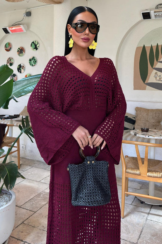 Bat Sleeve Openwork Knit Dress