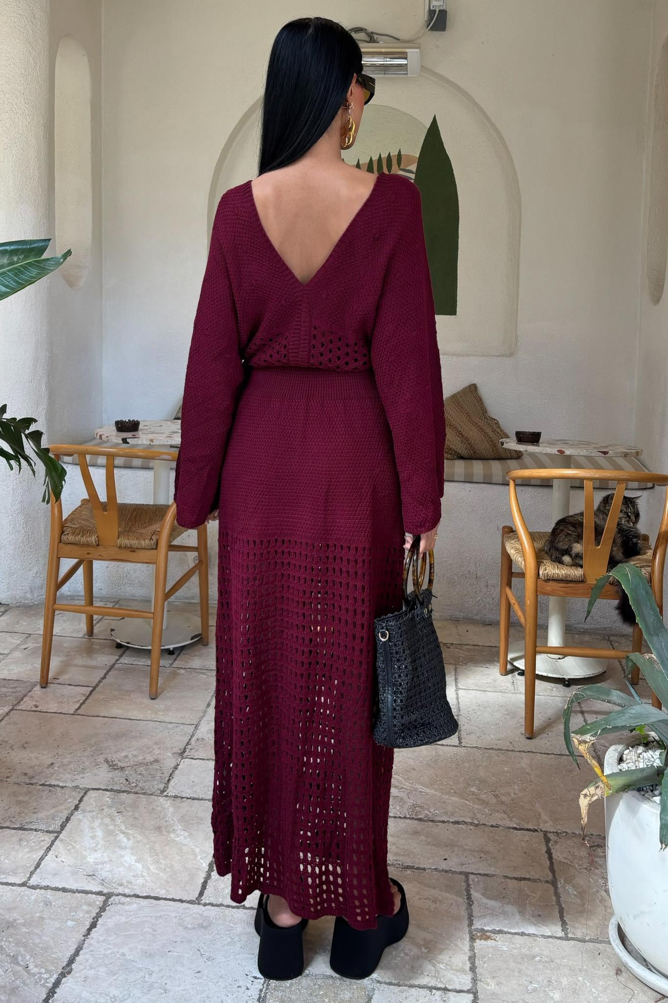Bat Sleeve Openwork Knit Dress