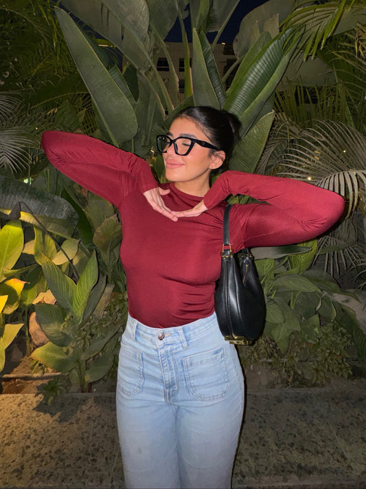 maroon - long sleeve basic top