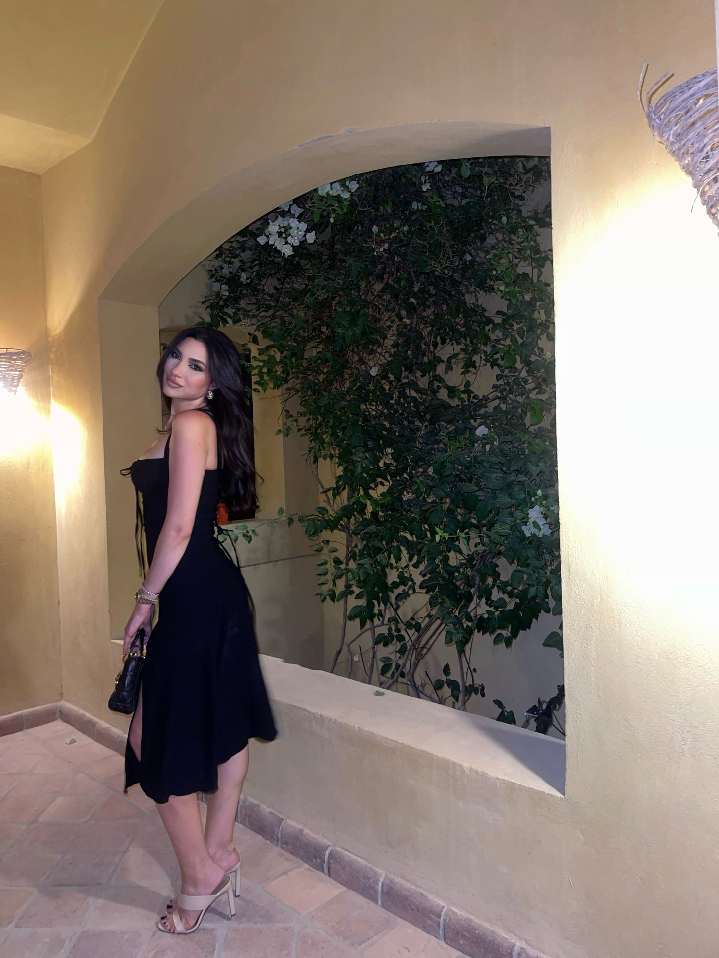 Black LONG DRESS WITH BACK DRAPES