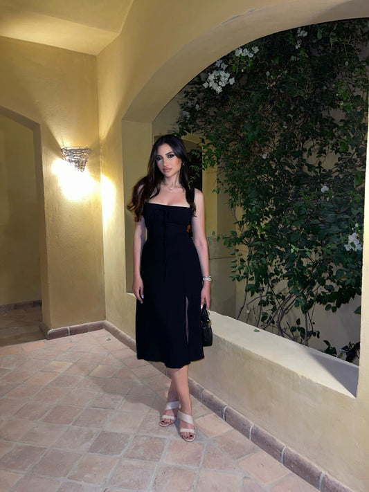 Black LONG DRESS WITH BACK DRAPES